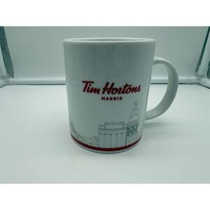 Tim Hortons Madrid Collector Coffee Mug White Red Logo Skyline 2017